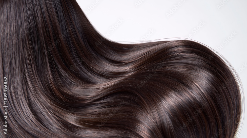 Fototapeta premium 滑らかで艶やかな黒髪の質感。ヘアケアや美容関連の素材に最適な髪のアップ画像。