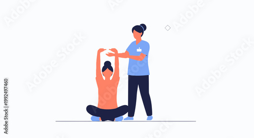 Physical therapist assisting patient with arm stretch, rehabilitation exercise, healthcare concept
