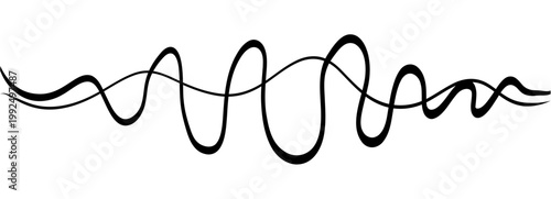 Curly one line ornament with many tight loops like a spring. Continuous black stroke creates playful tangle for underline accents, logo details and whimsical page dividers on white background.