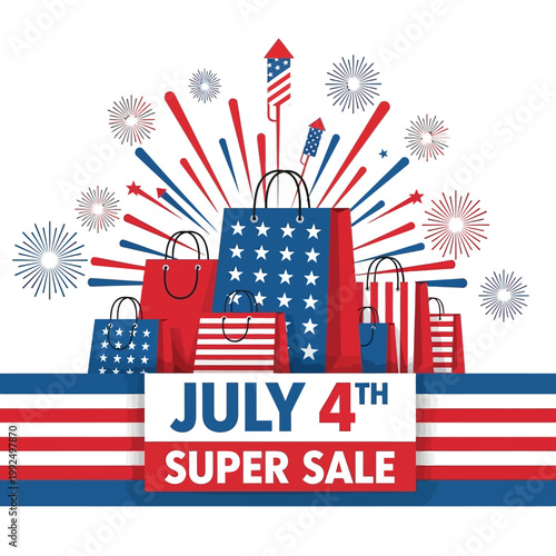 Celebrate Independence Day with a Super Sale Red, White, and Blue Shopping Bags and Fireworks!