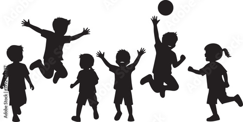 Active Kids Playing Silhouette Set - Children Jumping, Running, and Playing Ball Vector Bundle