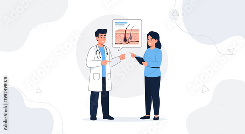 Doctor Explains Hair Follicle Health to Patient with Medical Illustration