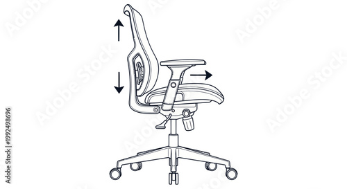 Ergonomic Office Chair Adjustment Lines Drawing