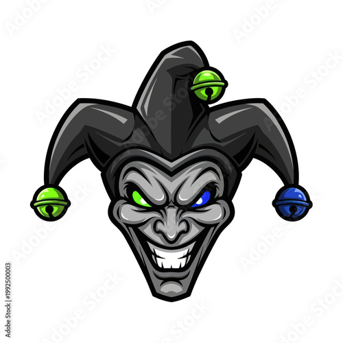 Grinning Jester Mask with Bells - Dark Fantasy Character