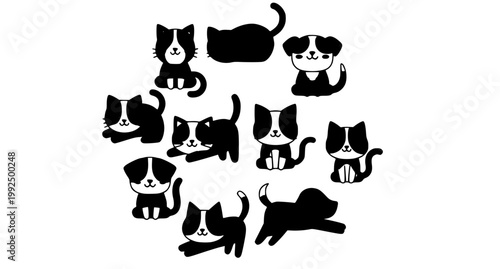 Keywords:
pets, pet, dog, dogs, puppy, puppies, cat, cats, kitten, animals, animal, cute, cartoon, playful, friendly, domestic, mammal, character, illustration, vector, kids, nursery, smiling, funny, 