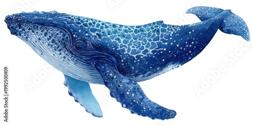 青いクジラの水彩画イラスト