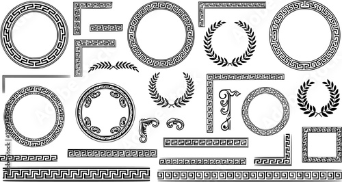 Greek border collection. Decorative antique roman geometric ornament, classical fancy frame mediterranean style. 
