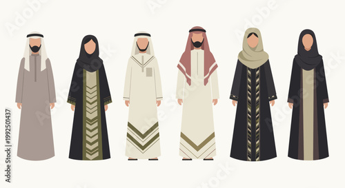 Diverse Group of People in Traditional Middle Eastern Attire.