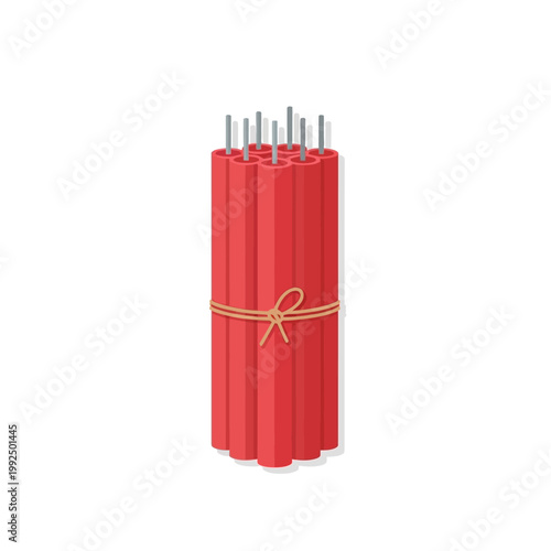 Red dynamite sticks tied with rope, vector illustration on a white background, concept of energy and explosive power