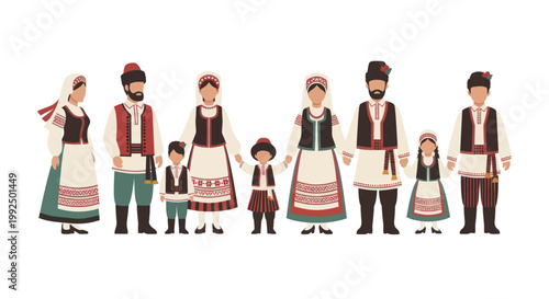 Diverse Group of People in Traditional Folk Costumes.