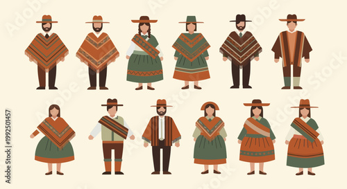 Diverse Group of People in Traditional South American Attire.