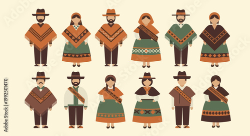 Diverse Group of People in Traditional South American Attire.