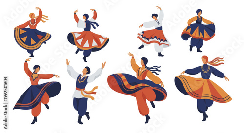 Group of men performing traditional folk dance in colorful costumes.