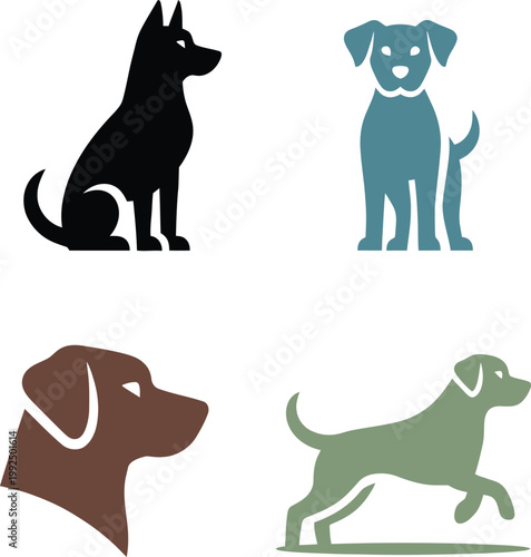 An adorable collection of panda illustrations featuring playful and friendly designs. The set includes sitting pandas, a walking panda, and a stylized panda face, all created with smooth shapes and mi