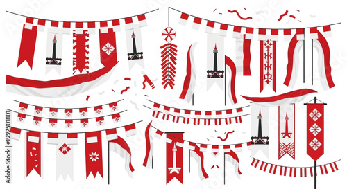 Red and white paper cutout decorations.