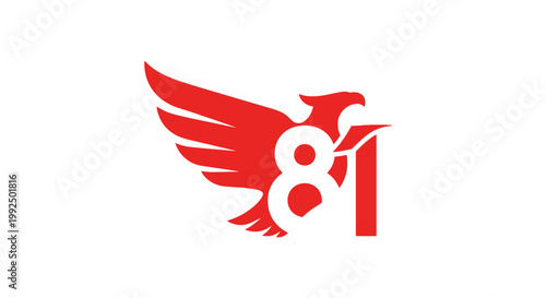 Red eagle logo with number eight.