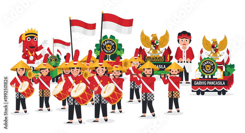 People in traditional Indonesian marching band.