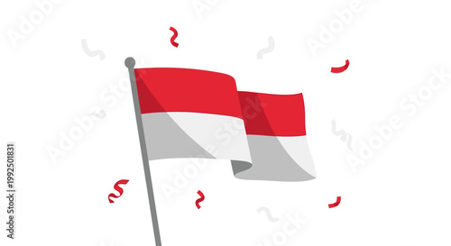 Indonesian flag waving with confetti.