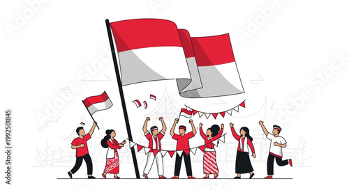 People Celebrating with Indonesian Flags.
