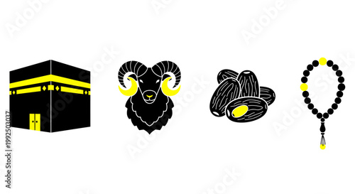 Kaaba ram dates and prayer beads Islamic icon collection