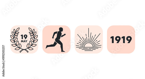 May 19 1919 Turkish Youth and Sports Day icon set
