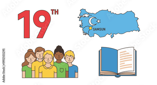 May 19 Commemoration of Ataturk Youth and Sports Day icons