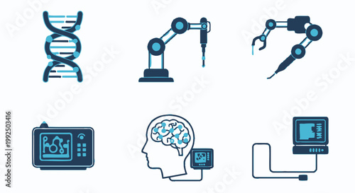 Medical and biotechnology flat icon set on white background