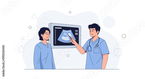 Doctor Explains Ultrasound Scan to Patient, Medical Consultation