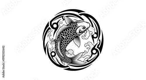 Black and white koi fish design.