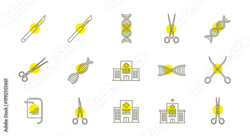 Medical and surgical line icons set with yellow accents
