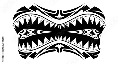 Intricate Polynesian Tribal Tattoo Design with Geometric Patterns and Sharp Edges.