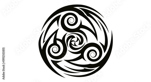 Black and white Celtic spiral triskelion symbol.