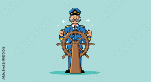 Captain Steering Ship Wheel Nautical Adventure.