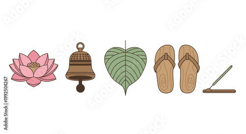 Minimalist Buddhist religious icon set on white background