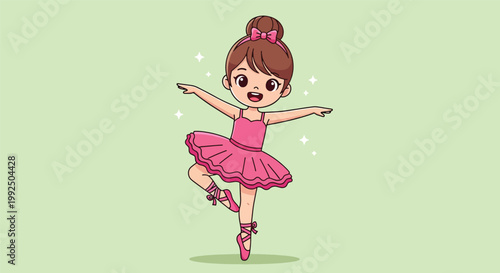 Cute Little Ballerina Girl Dancing in Pink Tutu Illustration.