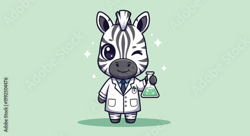 Cute Zebra Scientist Cartoon Character Holding Laboratory Flask.