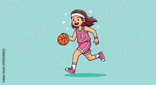 Young Girl Playing Basketball with Enthusiasm.
