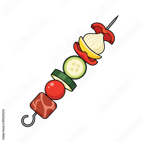 Delicious Skewer of Marinated Meat and Fresh Vegetables, Perfect for Grilling or Barbecuing