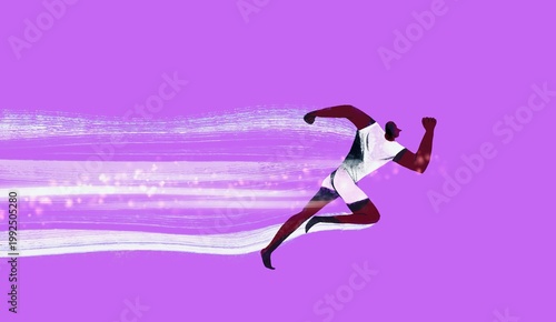 Running Athlete with Bright Neon Light Trail Symbolizing Speed, Power 