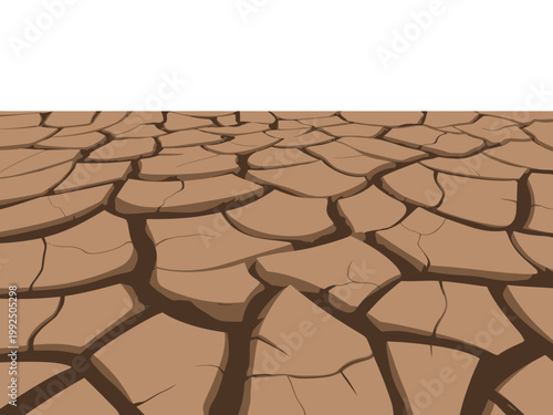 A parched and cracked earth surface with a dry, barren landscape under a white sky
