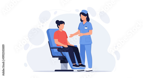 Nurse Consulting Patient in Dental Chair - Medical Consultation Illustration