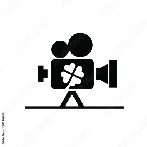 Vintage Film Camera Icon with Lucky Four-Leaf Clover Symbol