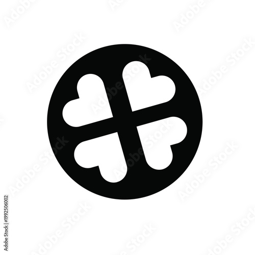 Four White Hearts Forming a Cross in a Black Circle Graphic Symbol