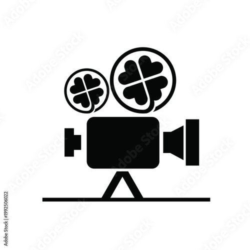 Lucky Film Camera Icon with Four-Leaf Clover Reels