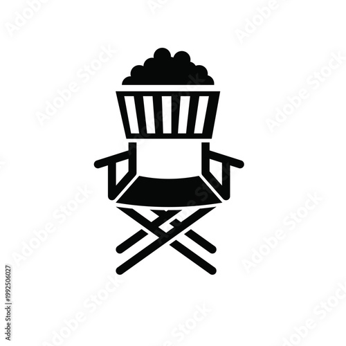 Director's Chair with Popcorn Bucket Icon Representing Cinema and Film Production