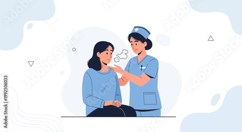 Nurse comforting patient, medical assistance, healthcare concept, illustration
