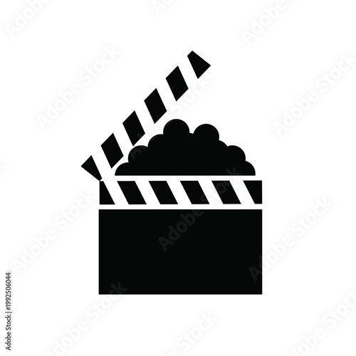 Movie Clapperboard and Popcorn Icon for Film Production