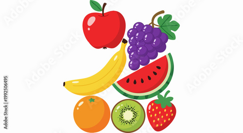 Assorted fresh healthy colorful fruits collection.