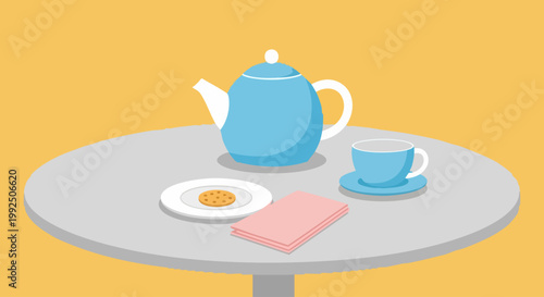 A flat vector illustration of a cozy breakfast setup on a table.