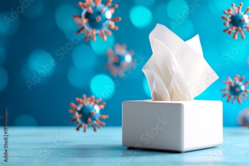 Soft Tissue Box Surrounded by Virus Particles in Healthcare Concept Imagery